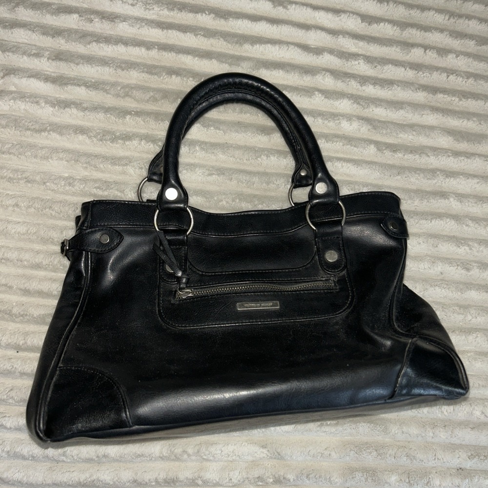 Vintage Y2K Victoria's Secret Black Leather Satchel Handbag Hot Pink Lining
